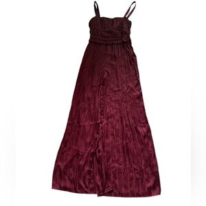 Burgundy maroon wine satin wide legs jumpsuit